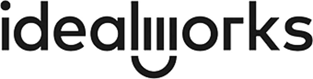Das Idealworks-Logo in schwarzem Text auf einem dunkelgrünen Hintergrund.