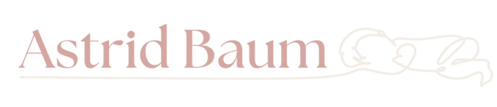 Astrid Baum Logo mit einem unterstrichenen Namenszug und einer stilisierten Schnur, die in einem Knoten endet.