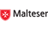 Logo der Malteser mit rotem Schild, weißem Malteserkreuz und schwarzem Text „Malteser“.