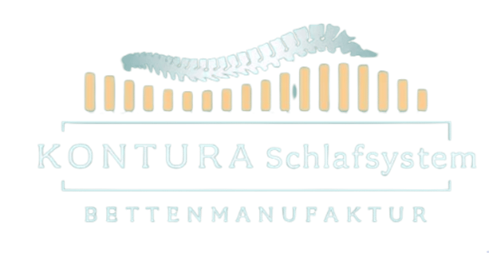 Logo: KONTURA Schlafsystem Bettenmanufaktur mit Wirbelsäulengrafik über vertikalen Balken.