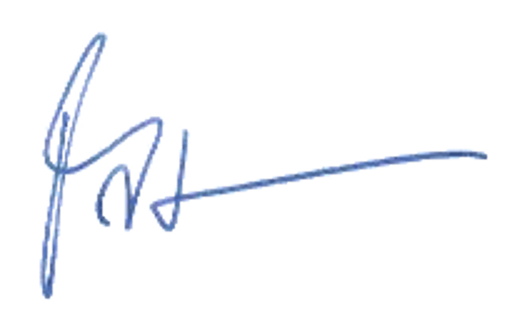 Blaue Unterschrift oder Signatur auf dunkelgrünem Hintergrund.