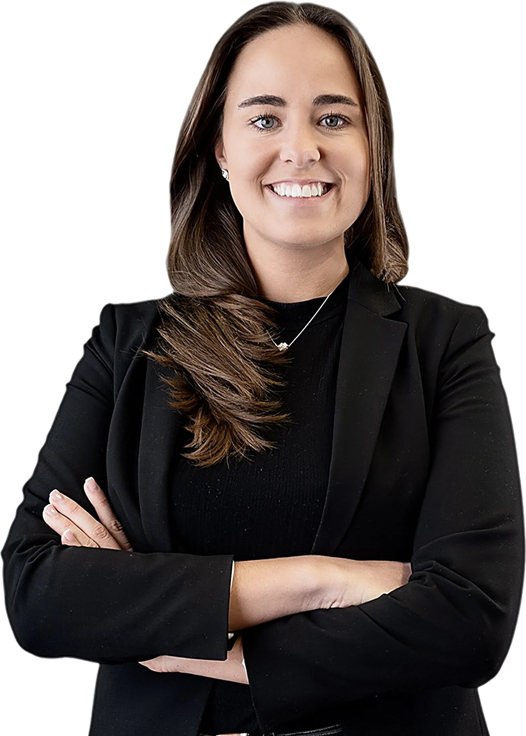 Alexandra, Social Media Managerin von LX Visuals, im schwarzen Blazer