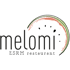 Melomi ESRM restaurant Logo mit stilisiertem Wassermelonenviertel und schwarzem Text auf dunkelgrünem Hintergrund.