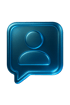Blaues Sprechblasen-Symbol mit einem Benutzerprofil-Piktogramm.