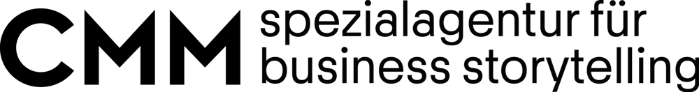 CMM Spezialagentur für Business Storytelling Logo in Schwarz auf grünem Hintergrund.