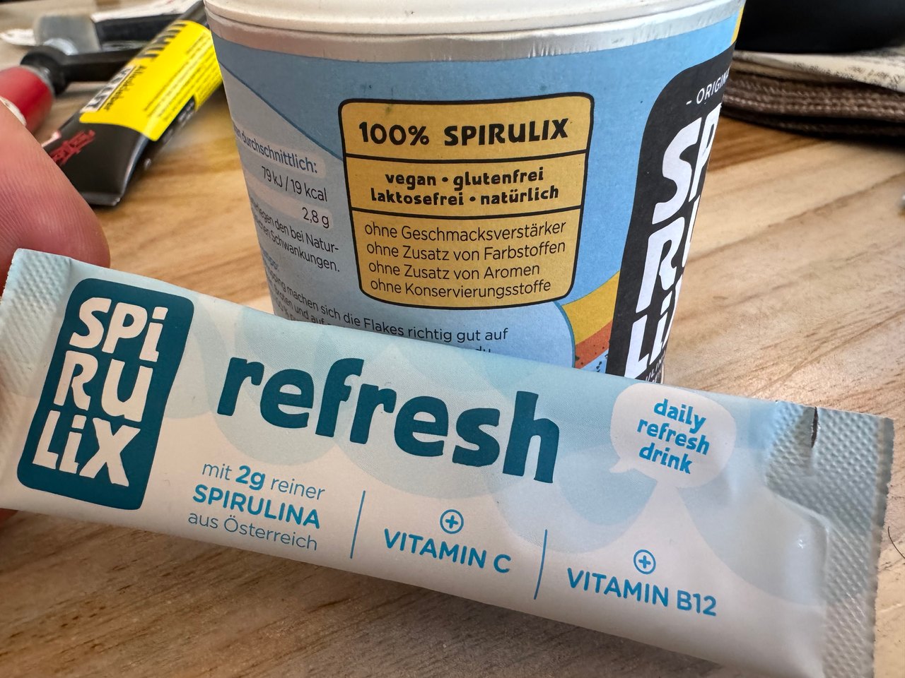 Spirulix-Produkte, die Julia Mayer in ihrer Ernährung verwendet