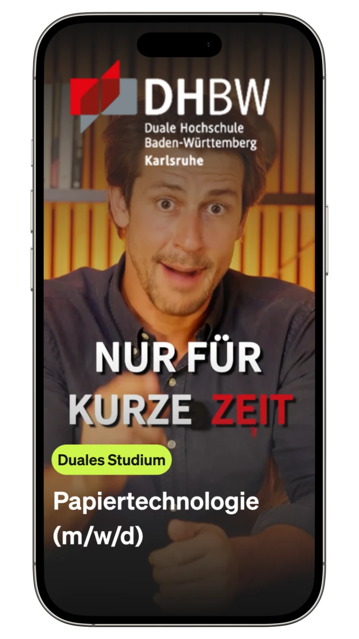 Anzeige der DHBW Karlsruhe für das duale Studium Papiertechnologie