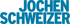 Blauer Jochen Schweizer Schriftzug in fetten Großbuchstaben auf weißem Hintergrund.