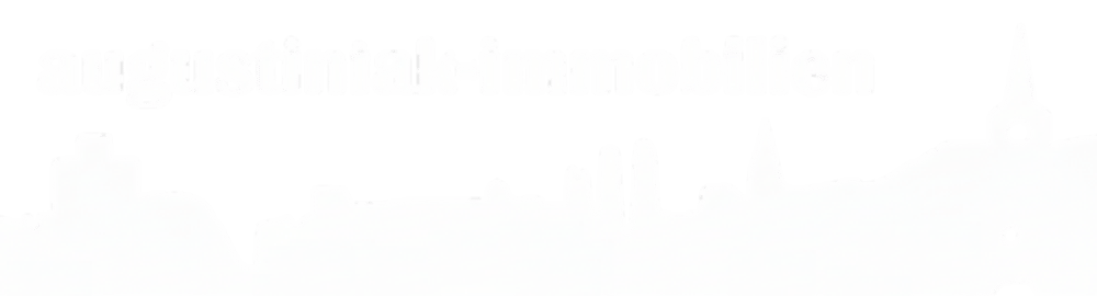 Augustiniak-Immobilien Logo mit weißer Stadtsilhouette auf grünem Hintergrund.