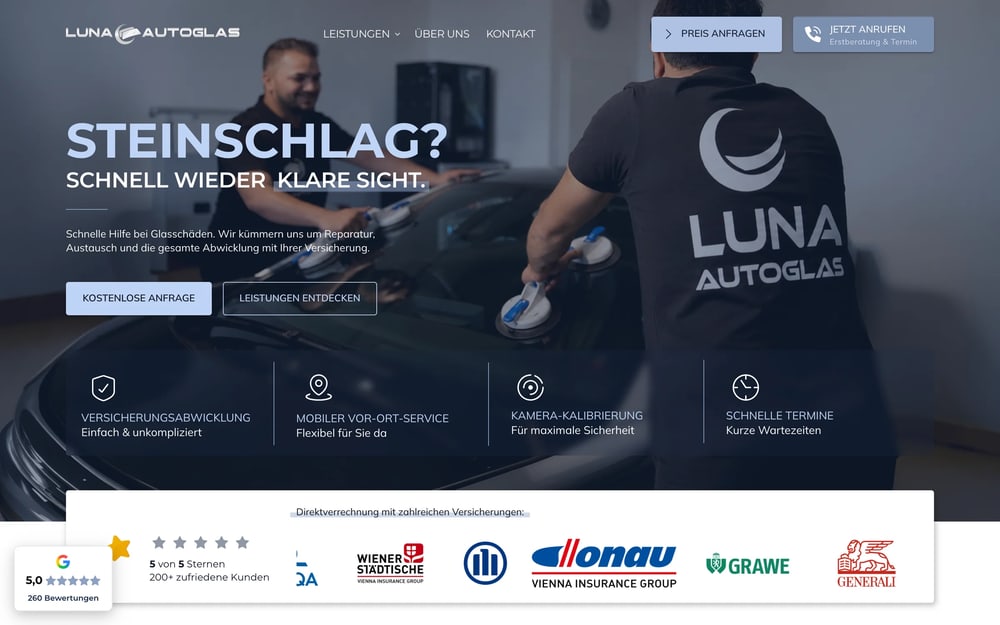 Website von Luna Autoglas
