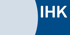 AMEDOM. Institut für Coaching und kreative Weiterbildung. Blaues Quadrat mit weißem IHK-Logo und angrenzender hellblauer, abgerundeter Form.