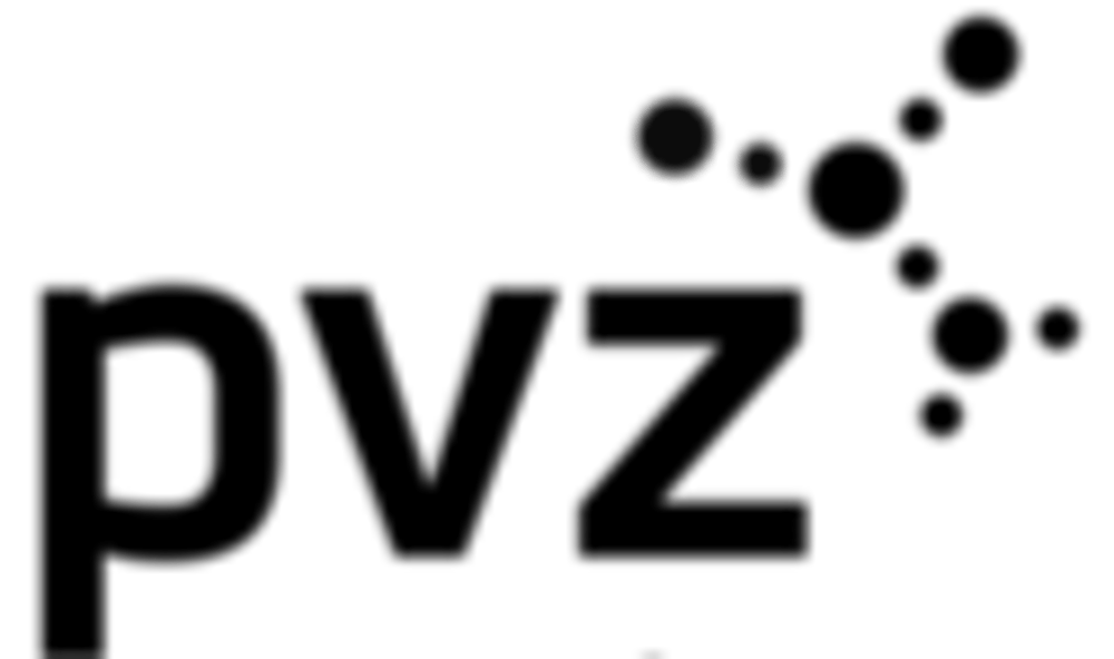 PVZ-Logo in Schwarz, mit "pvz" in Kleinbuchstaben und einer Anordnung von Kreisen, die an ein Netzwerk erinnern.