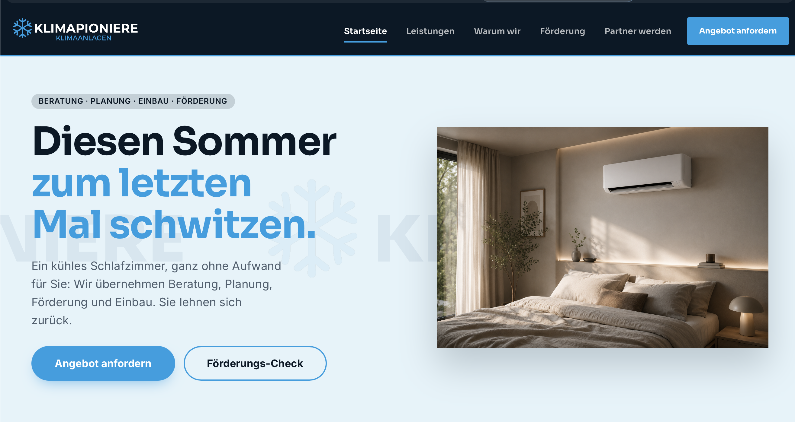 Bildidee: Screenshot der Startseite am Desktop