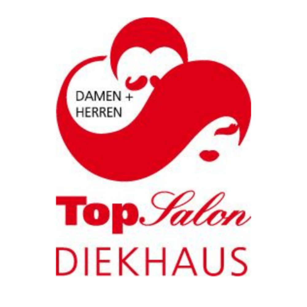 Rotes Logo: Zwei Gesichter, ein Mann und eine Frau, mit Text "DAMEN + HERREN", darunter "Top Salon DIEKHAUS".