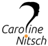 Logo Caroline Nitsch: Schwarzes Fragezeichen bildet Gesichtsprofil, orangefarbener Punkt