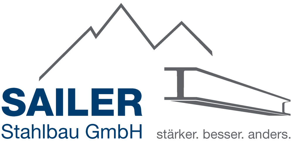 Logo Sailer Stahlbau GmbH mit einem Stahlträger und den Bergen als Ausdruck der Alpennähe