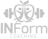 INForm Coaching Logo: Apfel mit zwei stilisierten Personen, umgeben von Hanteln, darunter Text „INForm COACHING“.