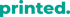 Türkises Logo mit dem Wort "printed." auf einem dunkelgrünen Hintergrund.