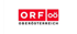 ORF OBERÖSTERREICH Logo mit roten Rechtecken, weißem Text und grünen Rändern.