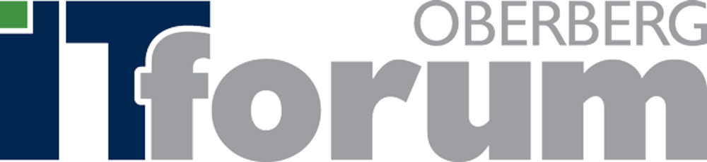 Logo mit dem Wort "forum" in Grau, davor ein blaues "i" und darüber ein grünes Rechteck. Oben steht "OBERBERG".