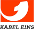 Kabel Eins Logo: Rotes Rechteck mit weißem, stilisiertem "1" und Text "KABEL EINS" darunter.