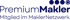 PremiumMakler Logo mit Text "Mitglied im MaklerNetzwerk" und vier blauen Kreisen.