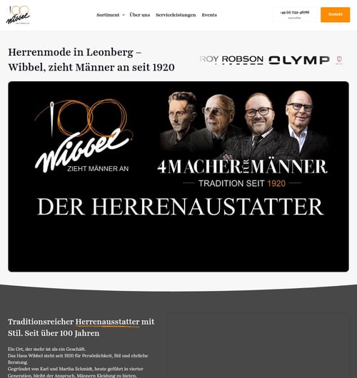 Webseite von Wibbel Herrenmode