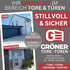Gröner Tore und Türen Werbebanner mit Fotos einer modernen Haustür und eines Garagentors sowie Kontaktdaten in Westerheim.