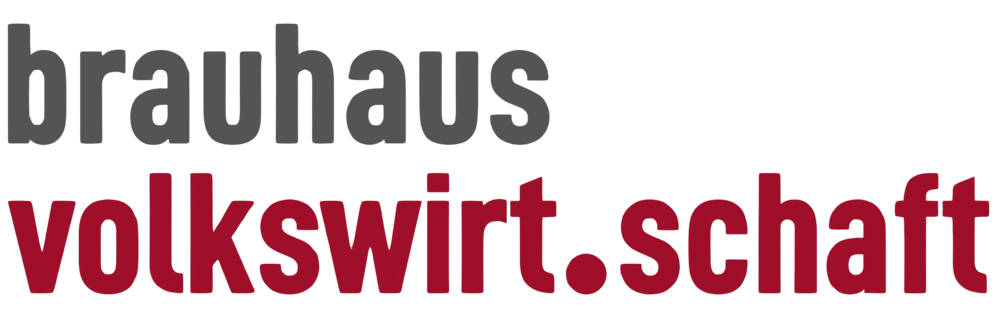 Der Text „brauhaus volkswirt.schaft“ in Grau und Rot auf grünem Hintergrund.