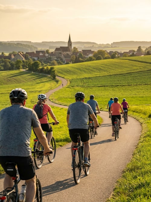 Landschaft der Schwäbischen Alb im goldenen Abendlicht