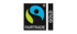 Fairtrade Gold Logo auf schwarzem Hintergrund mit blauem und grünem Symbol und "FAIRTRADE" Schriftzug.