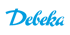 Blauer Debeka Schriftzug auf dunkelgrünem Hintergrund.