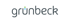 Grünbeck Logo in grauer Schrift auf schwarzem Hintergrund mit einem grünen und einem blauen Punkt über dem Buchstaben u.