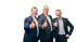Die drei Geschäftsführer von quaris mit erhobenem Daumen.