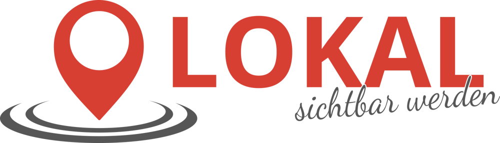 Standort-Pin-Symbol mit Wellen und Text "LOKAL sichtbar werden".