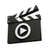 Schwarze Filmklappe mit weißem Play-Symbol in der Mitte.