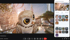 An owl-like creature with large eyes on a balcony overlooking a futuristic city, with a menu for backgrounds and effects.