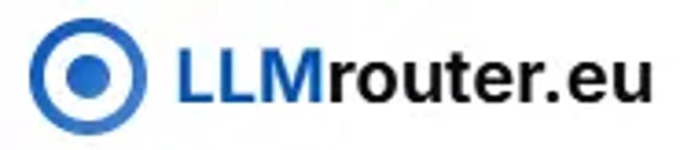 Blue target icon next to the text "LLMrouter.eu" in blue and black.