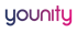 Schriftzug younity in Kleinschreibung mit einem Farbverlauf von Dunkelblau über Violett zu Pink auf schwarzem Hintergrund.