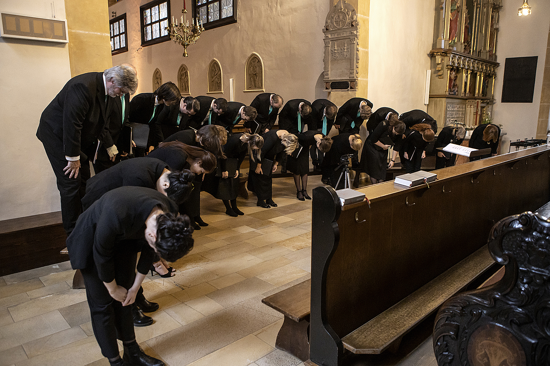 The masterclass choir under a participating conductor at the masterclass final concert, Voices of Spirit 2019, Graz