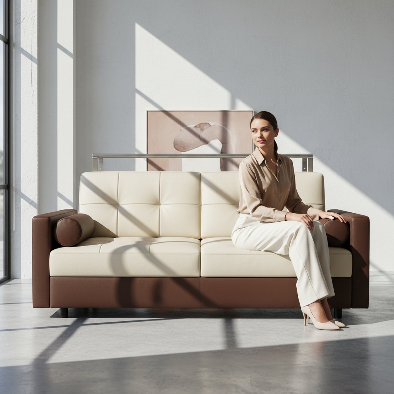 Cream-Brown Folding Bed