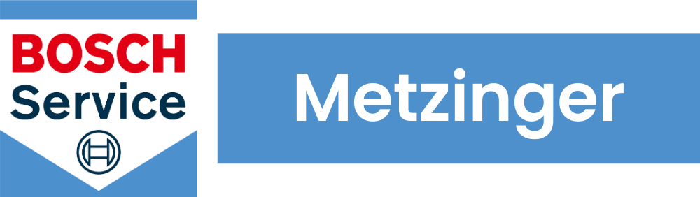 Bosch Service Logo mit blauem Feld und dem Text "Metzinger" daneben.