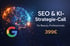 Gehirn mit leuchtenden Verbindungen, Google-Logo und Text: "SEO & KI-Strategie-Call für Beauty Professionals 399€".