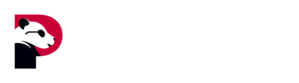 PANDA PRODUCTION Logo mit stilisiertem, polygonalem Pandakopf und Text "MARKETING • SOCIAL MEDIA • VIDEO PRODUCTION".
