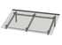 Glasvordach mit Metallhalterungen von unten gesehen.