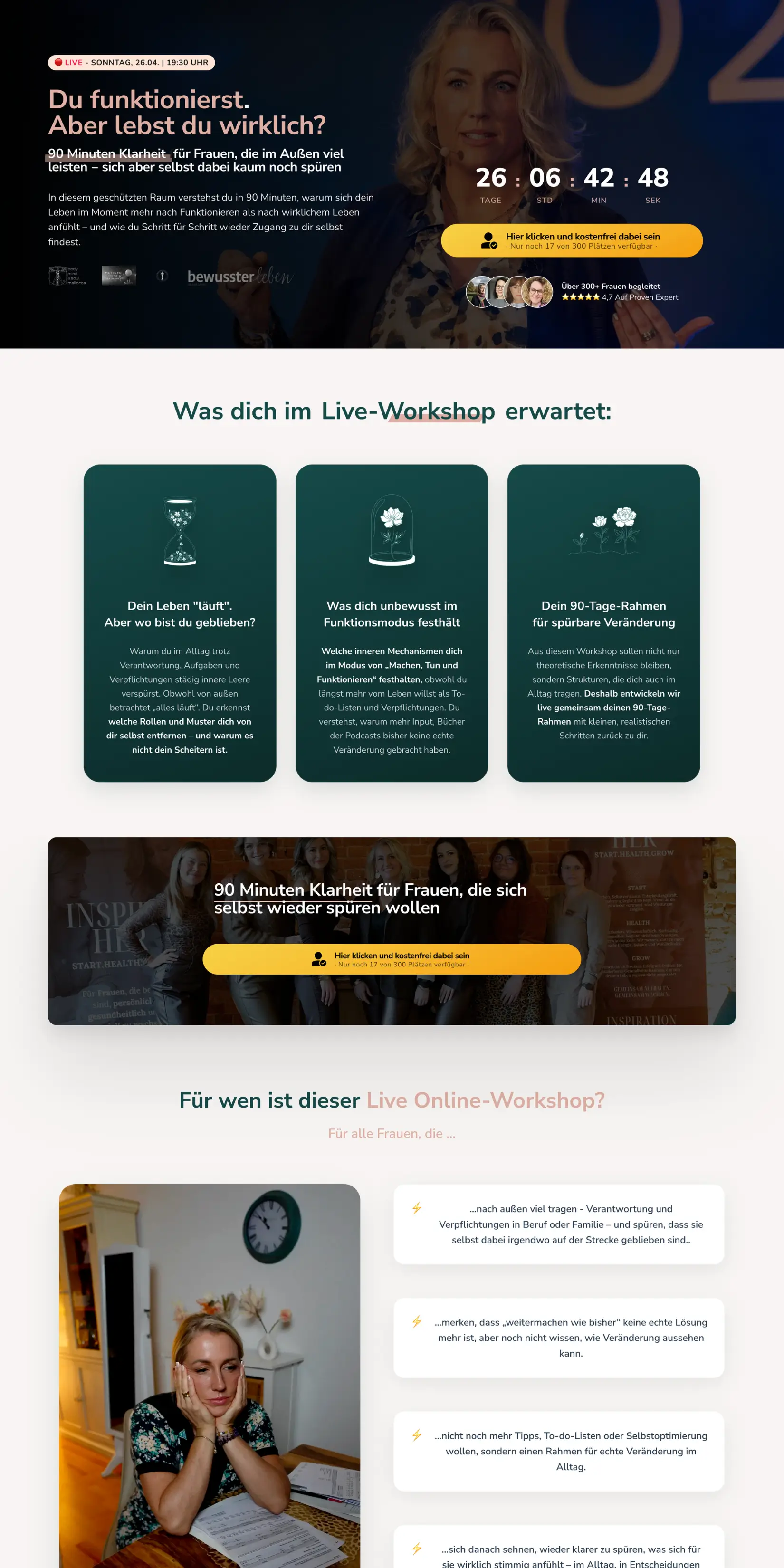 Emotionale Landingpage für einen Coaching Live-Workshop für Frauen