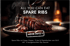 Dunkles Bild von Spare Ribs mit Sauce, darüber die Schriftzüge "ALL YOU CAN EAT SPARE RIBS" und "MEHR INFO >".