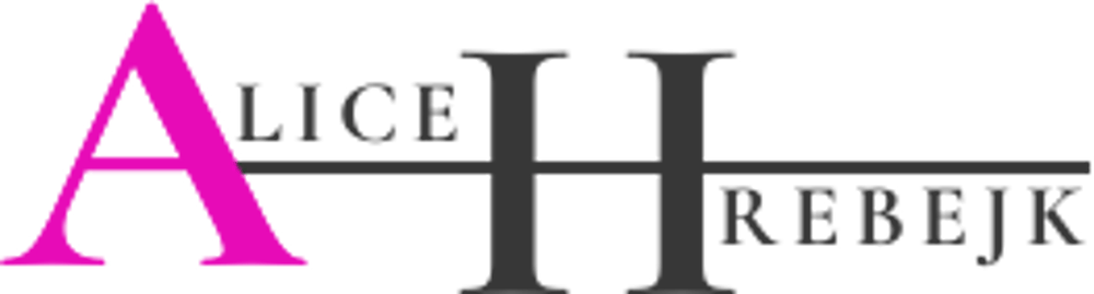 Logo mit großem, pinkem 'A' und schwarzem Text 'LICE H REBEJK', wobei das 'H' größer ist und eine Linie bildet.