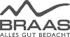 BRAAS Logo mit geschwungener Linie und Text "BRAAS DÄCHER DIE LEBEN SCHAFFEN"