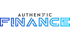 Authentic Finance Logo mit blauem Farbverlauf auf dunkelgrünem Hintergrund.